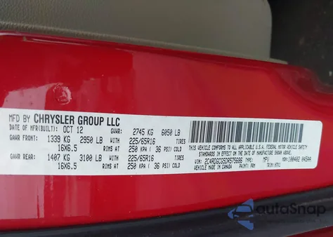 2013 Dodge Grand Caravan Sxt z USA, uszkodzony, nr VIN 2C4RDGCG5DR575686